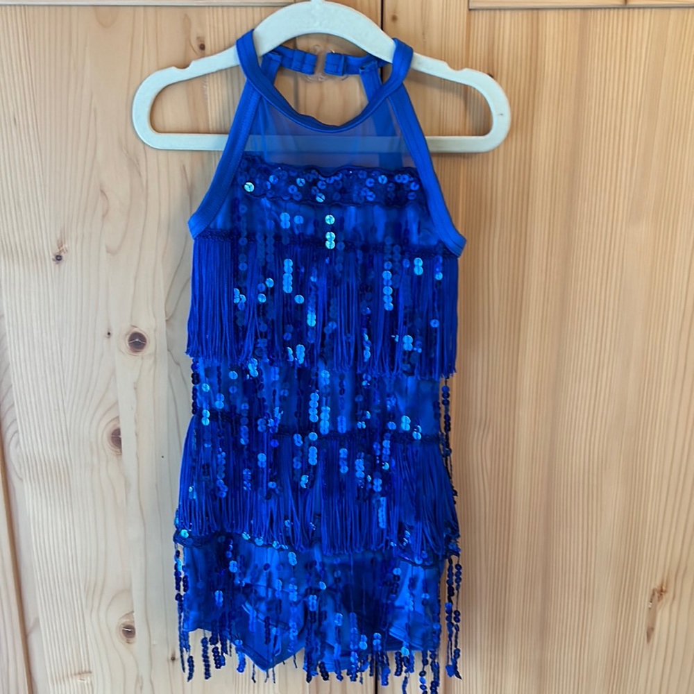 Weissman blue sequin, jazz costume, SZ SC (Girls 6/6X)